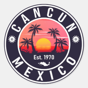 Sticker Rond Cancun Mexique Palm Tree Vintage voyage Souvenir
