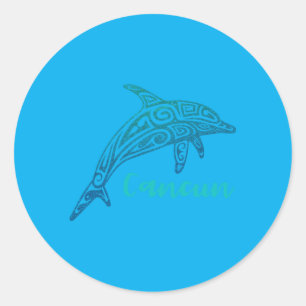 Sticker Rond Cancun Mexique Retro Souvenir Tribal Dauphin