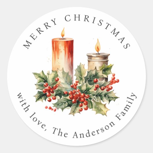 Sticker Rond Candles Holly Red Berries Christmas Holiday (Devant)