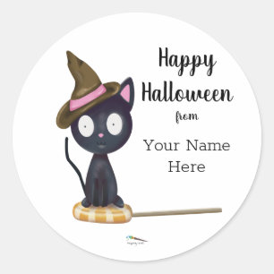 Sticker Rond Candy Black Chat Halloween Personnalisé