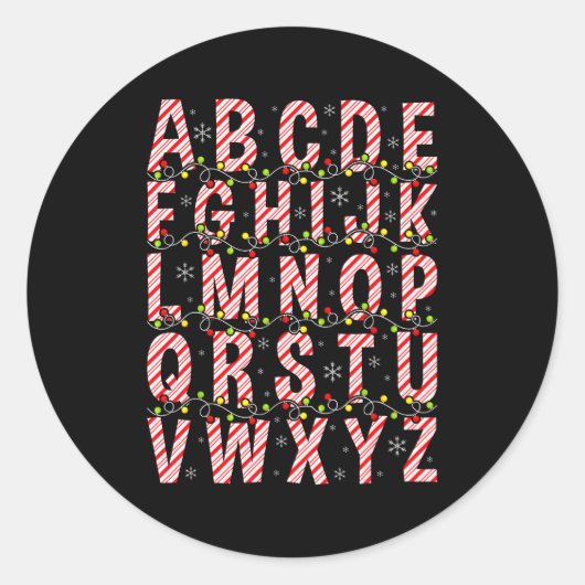 Sticker Rond Candy Cane Alphabet Christmas Lights Teacher Schoo (Devant)