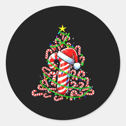 Sticker Rond Candy Cane Christmas Tree Lights Santa (Devant)