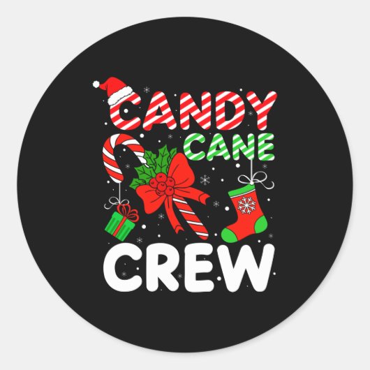 Sticker Rond Candy Cane Crew Christmas Funny Xmas Matching Fami (Devant)