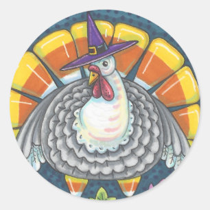 STICKER ROND CANDY CORN TURKEY, FEUILLE DE BILLETS