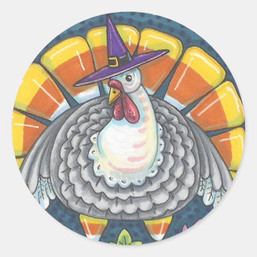STICKER ROND CANDY CORN TURKEY, FEUILLE DE BILLETS (Devant)