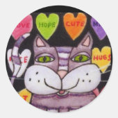 Sticker Rond Candy Heart Purple Chat Folk Art (Devant)