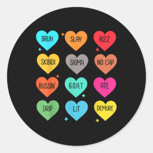 Sticker Rond Candy Heart Slang Mots Valentines Day For School,