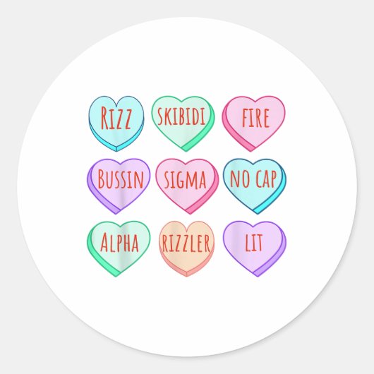 Sticker Rond Candy Heart Slang Mots Valentines Day For School, (Devant)