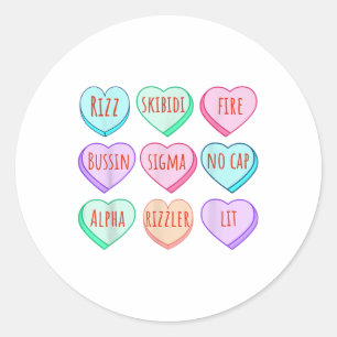 Sticker Rond Candy Heart Slang Mots Valentines Day For School,
