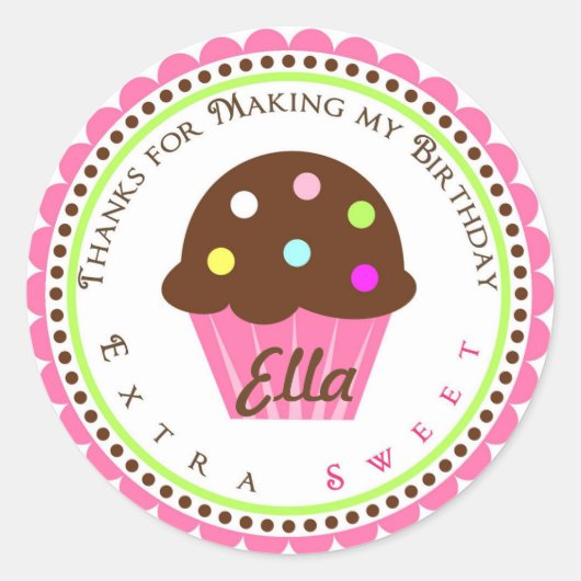 Sticker Rond Candy Land Cupcake Anniversaire Fête Favoriser Sti (Devant)