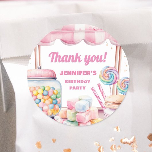Sticker Rond Candy Land Retro Rose Sweets Fille fête d'annivers