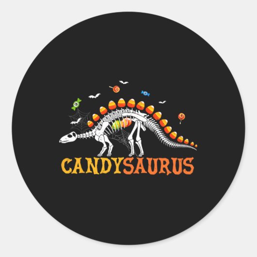 Sticker Rond Candysaurus Candy Corn Dinosaure Squelette Joyeux (Devant)