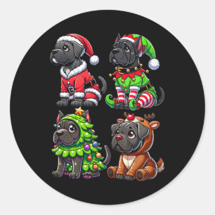Sticker Rond Cane Corso Arbre de Noël Père Noël Elf Costume Chi