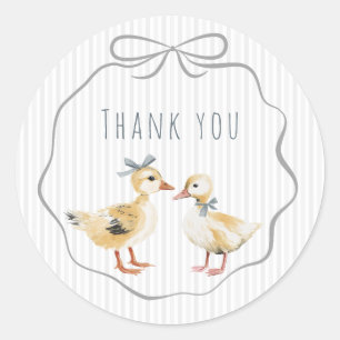 Sticker Rond Caneton Mignon Aquarelle Garçon Baby Shower