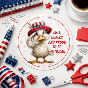 Sticker Rond Caneton patriotique mignon saluant le design du 14