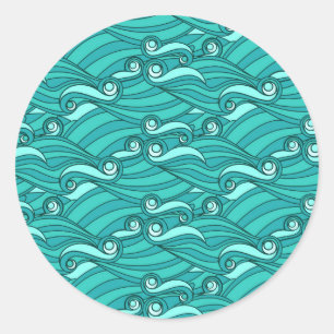 Sticker Rond Caniche bleu rétro surf art