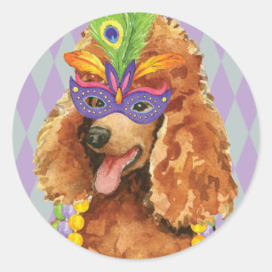 Sticker Rond Caniche de mardi gras