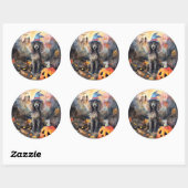 Sticker Rond Caniche D'Halloween Avec Peur Citrouille (Feuille)