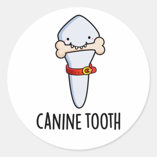 Sticker Rond Canine Tooth Funky Dental Pun (Devant)