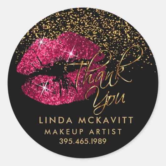 Sticker Rond Canne à lèvres rose chaud 💋 Merci Parties scintil (Devant)