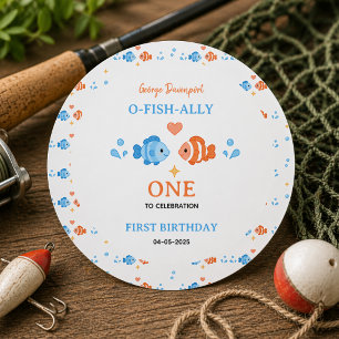 Sticker Rond Canne à pêche vintage O-Fish-Ally One 1er annivers