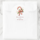 Sticker Rond Canne à sucre élégante avec un nœud rouge Noël (Sac)