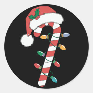 Sticker Rond Canne de bonbon de Noël Santa Xmas Enfants 