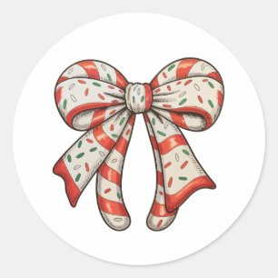 Sticker Rond Canne de Noël Candy Cane Féminin Nœud Coquette Noë