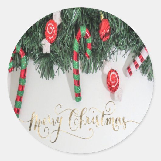 Sticker Rond Canne en sucre, sapin de Noël (Devant)