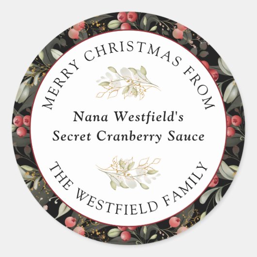 Sticker Rond Canneberges rouges Noël Vert verdure Nourriture Ca (Devant)