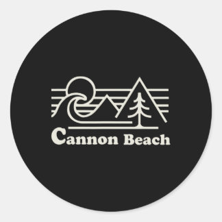 Sticker Rond Cannon Beach Oregon Coast Retro Vintage Surfing Su