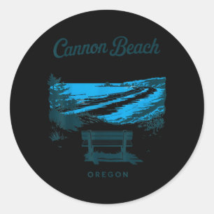 Sticker Rond Cannon Beach Oregon Vue Scénique de Voyage Vintage