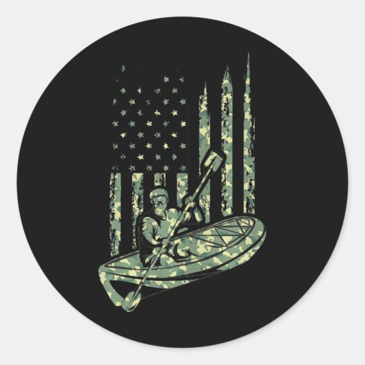Sticker Rond Canoë Kayaker Camouflage US Drapeau Sport extérieu (Devant)