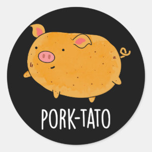 Sticker Rond Canon de pomme de terre de porc amusant BG foncé
