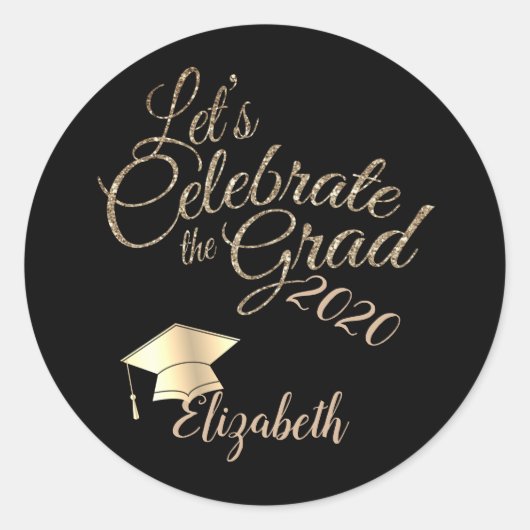 Sticker Rond Cap de graduation,Nom Noir (Devant)