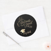 Sticker Rond Cap de graduation,Nom Noir (Enveloppe)