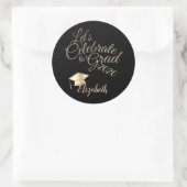 Sticker Rond Cap de graduation,Nom Noir (Sac)