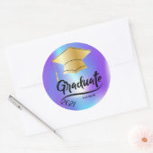 Sticker Rond Cap de graduation or, Holographique  (Enveloppe)