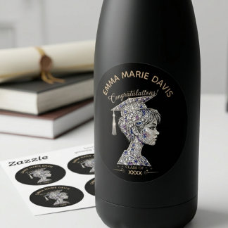 Sticker Rond Cap de remise des diplômes en strass luxueux Fille