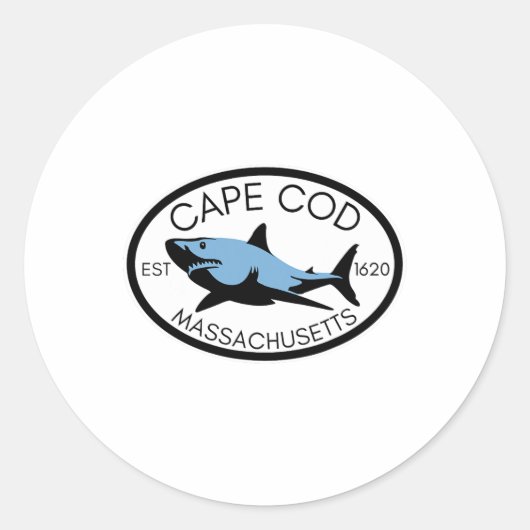 Sticker Rond Cape Cod Machusetts Pêche Requin Poisson Plage Bat (Devant)