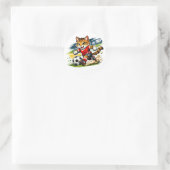 Sticker Rond Capitaine Chat : La Course de Foot (Sac)