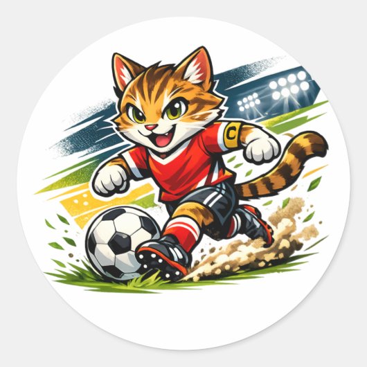 Sticker Rond Capitaine Chat : La Course de Foot (Devant)