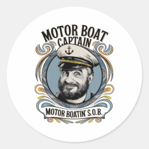 Sticker Rond Capitaine de bateau à moteur humour drôle pour hom