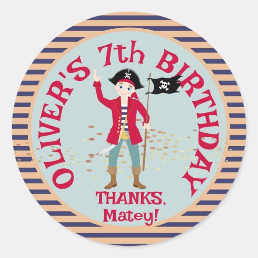 Sticker Rond Capitaine de la fête d'anniversaire du navire pira (Devant)