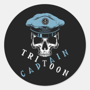 Sticker Rond Capitaine de tritonée de plaisance bateau plat à f