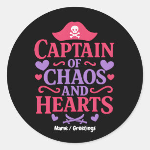 Sticker Rond Capitaine du Chaos et Graphique Pirate de Coeurs
