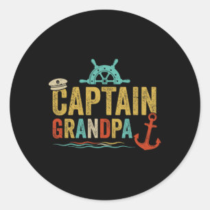 Sticker Rond Capitaine Grand-père Pontoon Lake Marin Pêche en b