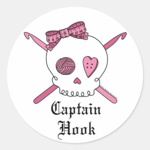 Sticker Rond Capitaine Hook Crâne et crochets (rose)