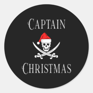 Sticker Rond Capitaine Noël Vacances Pirate Crâne Chapeau de Pè