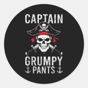 Sticker Rond Capitaine Pantalon Grincheux Pirate Humour Crâne G